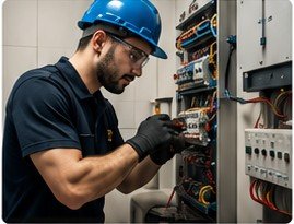 Thind electrician servicing a commercial electrical panel